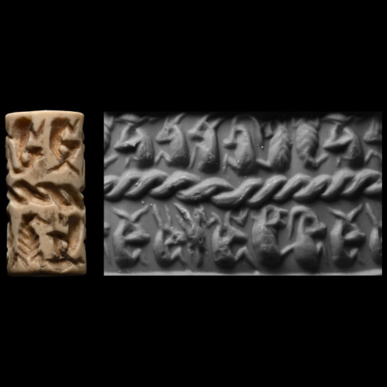 Old Syrian White Marble Cylinder Seal with Animals