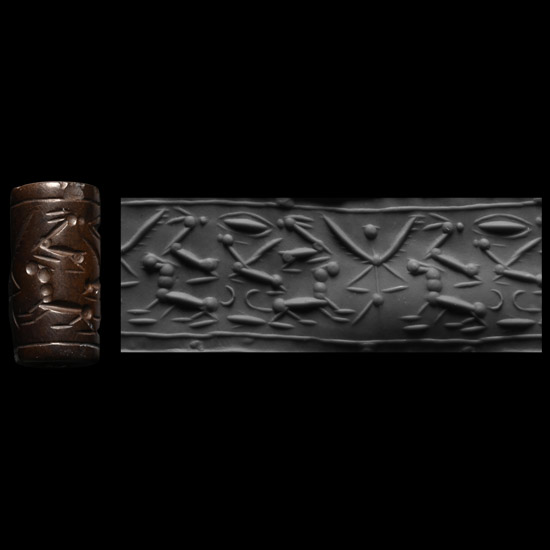 Mitanni Brown Stone Cylinder Seal with Mythical Bird