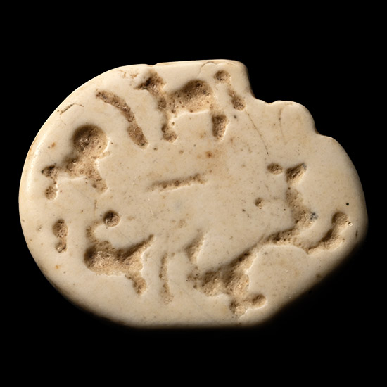 Jemdet Nasr White Stone Stamp Seal in the Form of a Lion with Engraved Animals