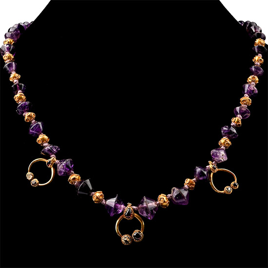 Roman Amethyst, Gold and Garnet Bead Necklace