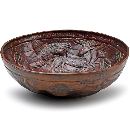 South Arabian Bronze Bowl Featuring a Hunting Scene and Inscription