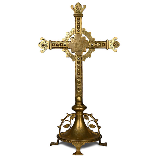 Large Jewelled Brass Altar Cross with Base