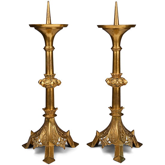 Large Brass Altar Candlestick Pair