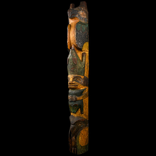 Large North American Hadia or Tilngit Tribes Painted Wooden Totem Pole Model
