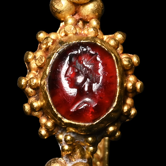 Greek Gold Ring with Garnet Gemstone with Helios