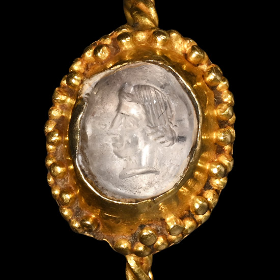 Roman Gold Ring with Quartz Gemstone with Portrait of a Noble Lady