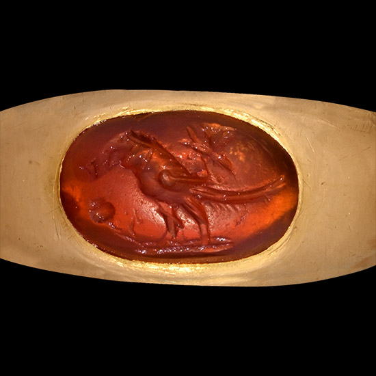 Roman Carnelian Gemstone with Bird in Gold Ring