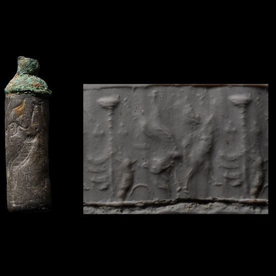 Western Asiatic Schist Cylinder Seal with Bronze Cap