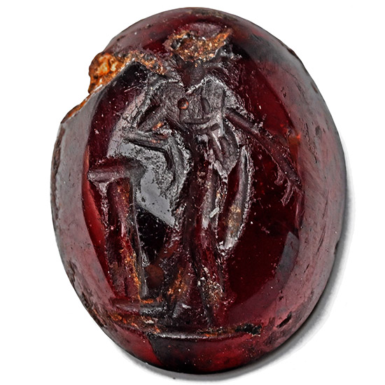 Greek Garnet Gemstone with Apollo Standing
