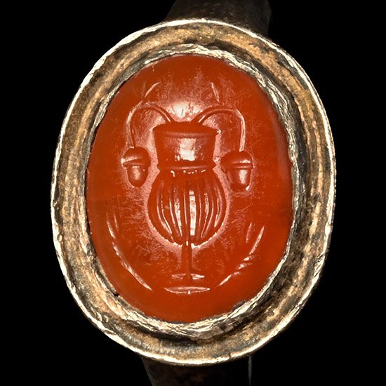 Roman Silver Ring with Carnelian Gemstone with Krater