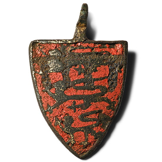 Medieval Knights Royal Enamelled Bronze Lozenge-Shaped Heraldic Horse Harness Pendant