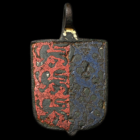 Medieval Knights Enamelled Bronze Heraldic Horse Harness Pendant with Three Lions