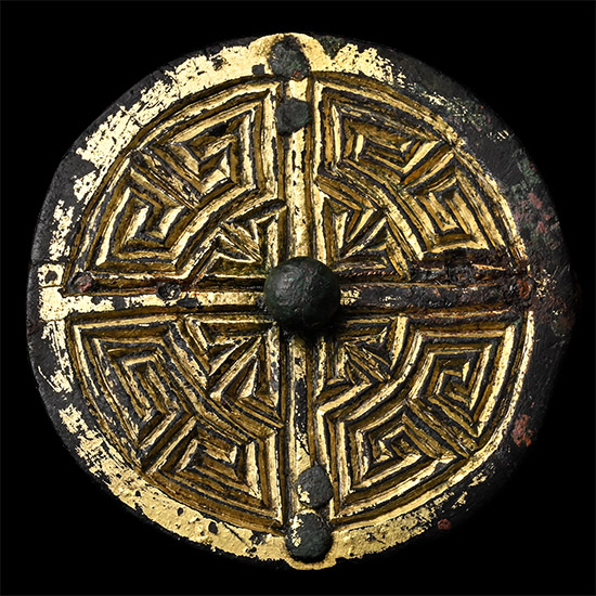 Large Anglo-Saxon Gilt Bronze Pin Head with Geometric Design