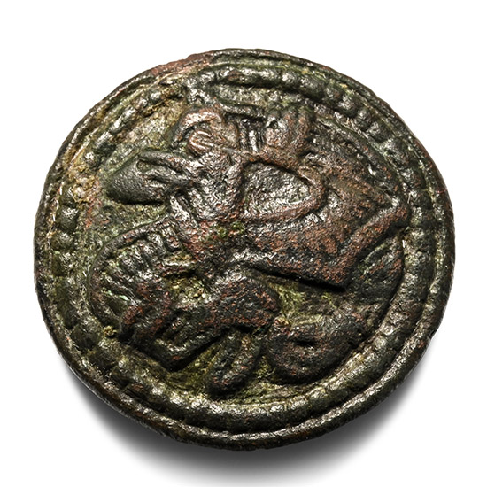 Anglo-Scandinavian Bronze Jellinge-style Domed Disc Brooch with Entwined Beast Facing Back