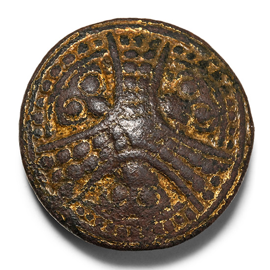 Anglo-Scandinavian Viking Gilt Bronze Borre Style Disc Brooch with Animal Heads