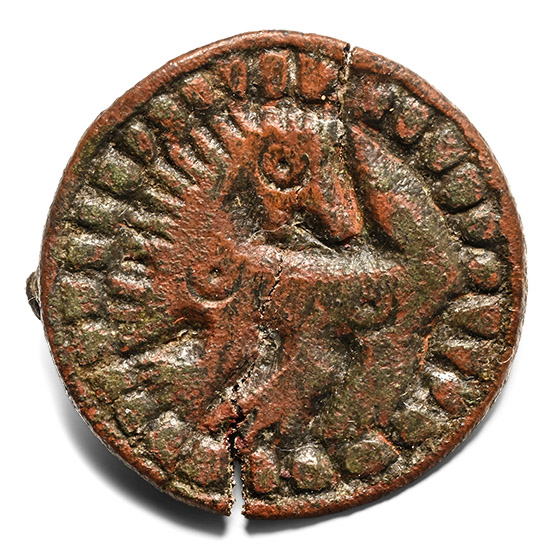Anglo-Scandinavian Viking Bronze Disc Brooch with Beast Facing Back