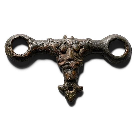 Anglo-Scandinavian Viking Bronze Strap Junction with Bearded Face