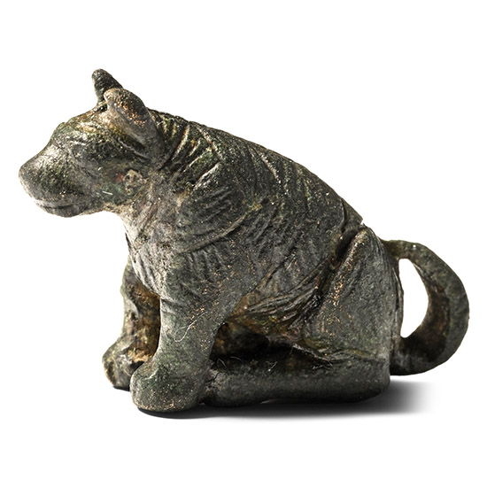 Roman Bronze Seated Dog Statuette