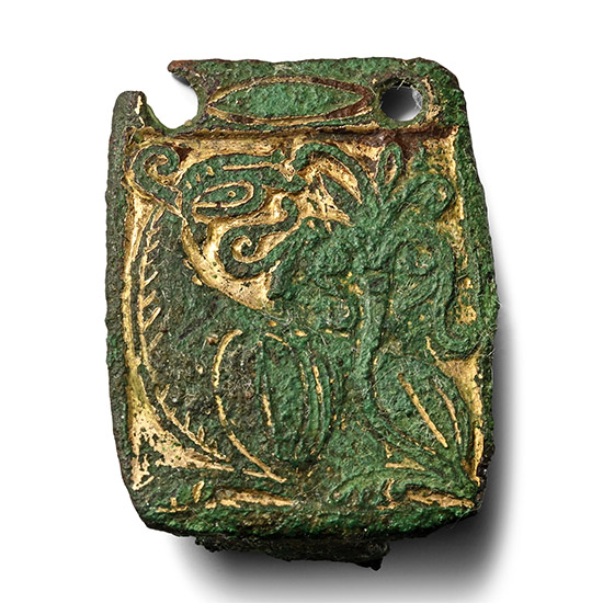 Medieval Gilt Bronze Buckle Plate with Beast Facing Back