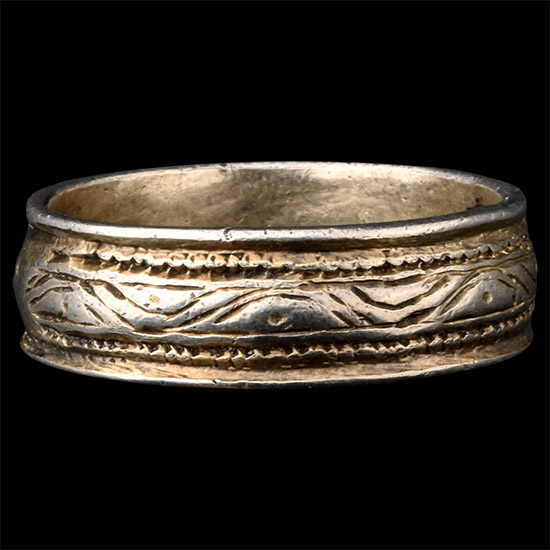 Medieval Silver-Gilt Ring with Meander Design