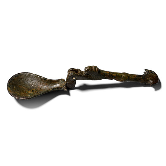 Roman Bronze Articulated Spoon with Folding Lion Handle