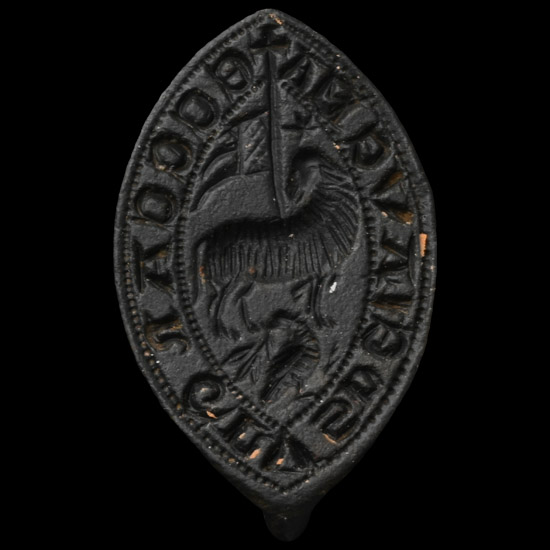 Large Medieval Bronze Vessica-Shaped Seal Matrix with Agnus Dei