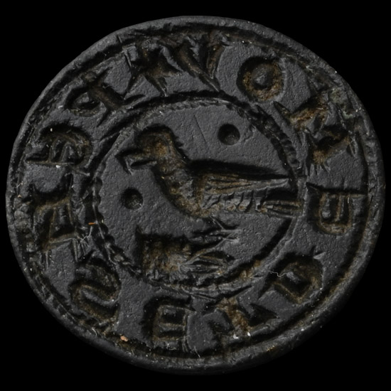 Medieval Bronze THINK OF ME Round Seal Matrix with Perching Bird