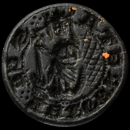 Medieval Bronze Round Seal Matrix with Saint Margaret