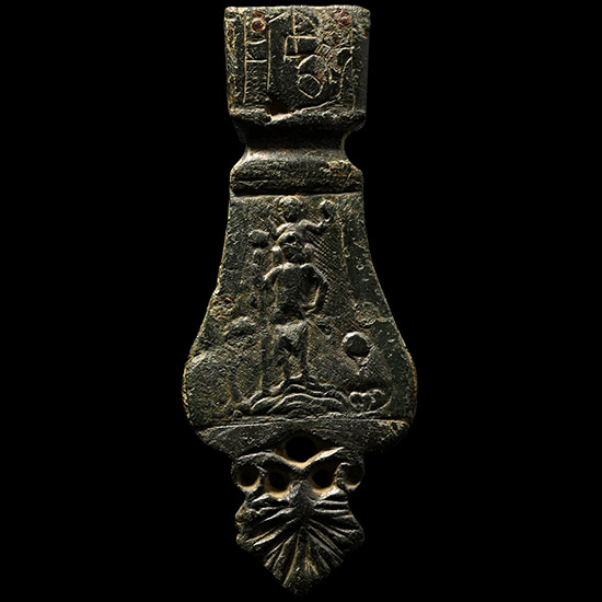 Very Large Heavy Medieval Bronze Strap End with Saint Christopher