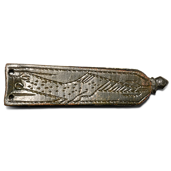 Large Medieval Bronze Strap End with Dragon
