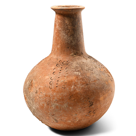 Roman Terracotta Bulbous Vase with Impressed Decoration