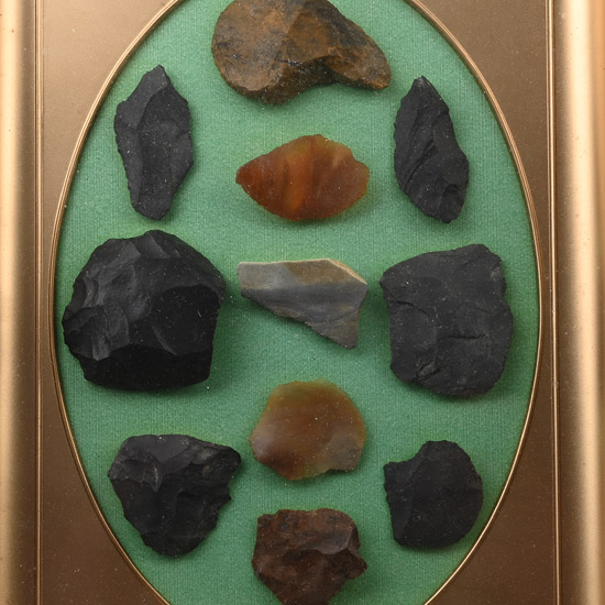 Stone Age Scrapers and Shards in Display Frame