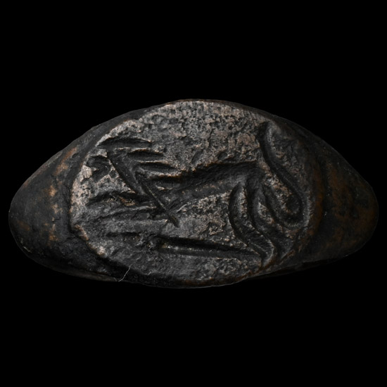 Greek Bronze Ring with Crouching Lion