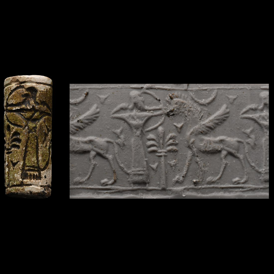 Western Asiatic Faience Cylinder Seal with Archer