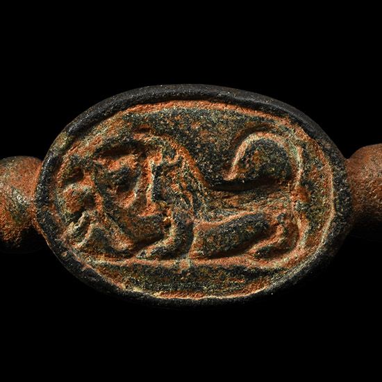 Phoenician Bronze Oval Seal Pendant with Lion