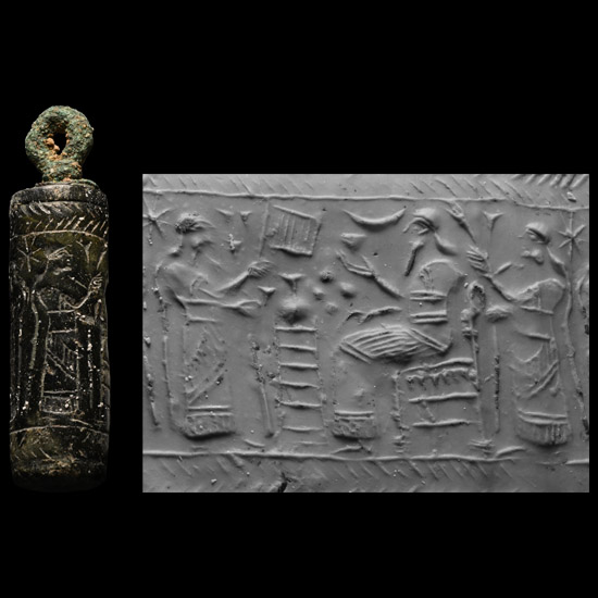 Large Western Asiatic Agate Cylinder Seal with Bronze Loop