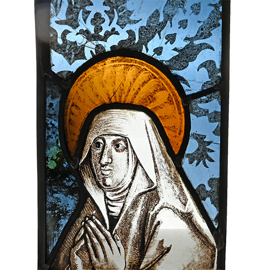 Medieval Stained Glass Panel of The Virgin Mary in Prayer