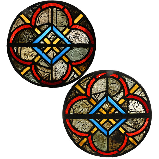 Medieval Stained Glass Roundel Pair