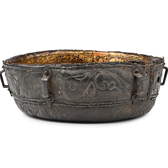 Medieval Part of a Circular Box with Embossed Leather