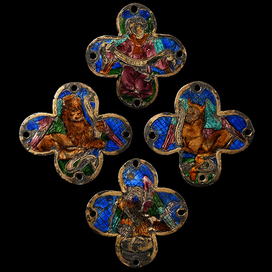 Medieval Gilt Basse-Taille Plaques from a Processional Cross Depicting Evangelists