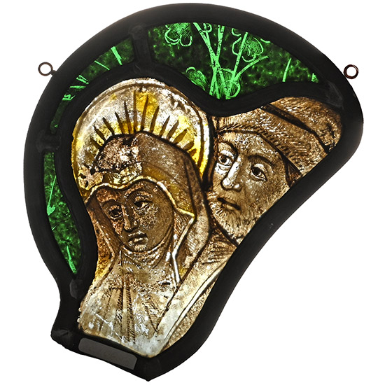 Medieval Stained Glass with Joseph and the Virgin From a Scene Showing the Flight into Egypt