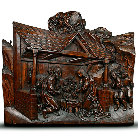 Medieval Wooden Panel of The Nativity