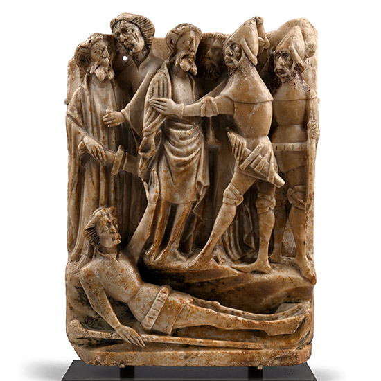 Medieval Alabaster Panel with The Betrayal and Arrest of Christ