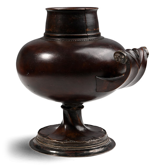 Medieval Boxwood Drinking Cup with Gilt Copper Fittings