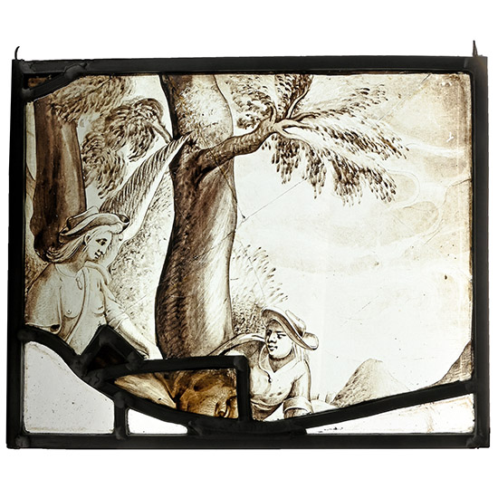 Post Medieval Stained Glass with Pastoral Scene