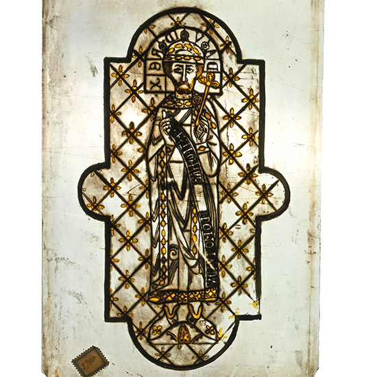 Medieval Stained Glass Panels with Saint Catherine and King David