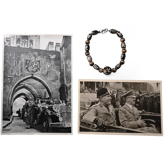 WWII Postcards of Hitler and Tibetan Bracelet with Swastikas