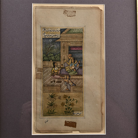 Indian Miniature Framed Watercolour Painting with Courtly Tea Ceremony