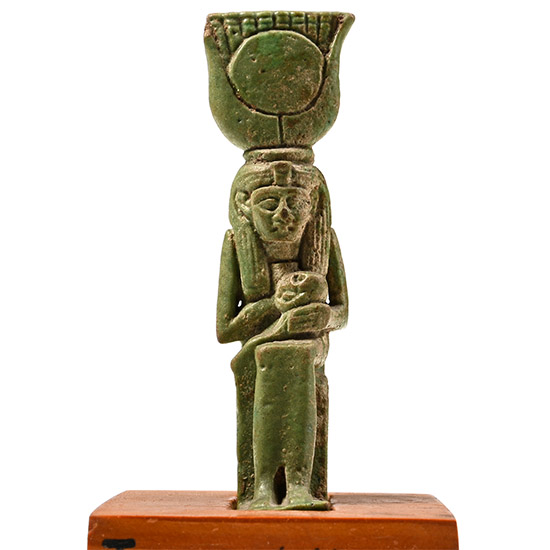Egyptian Green Glazed Faience Amulet of the Goddess Isis with Horus