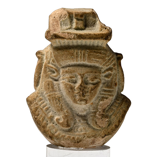 Egyptian Green Glazed Faience Head of the Goddess Hathor from a Sistrum